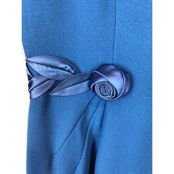 Vtg Mid Century Topaz Original Blue Crepe Dress Silk Rosettes Small 1950s/60s - Picture 6 of 9